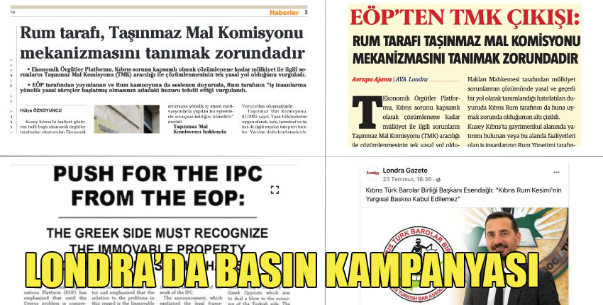Ekonomik örgütler Platformu'nun mülkiyet sorunu konulu bildirisi Londra Türk Basınında geniş yer buldu