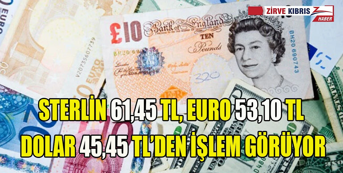Sterlin 61,45 TL, euro 53,10 TL, dolar 45,45 TL&rsquo;den işlem g&ouml;r&uuml;yor